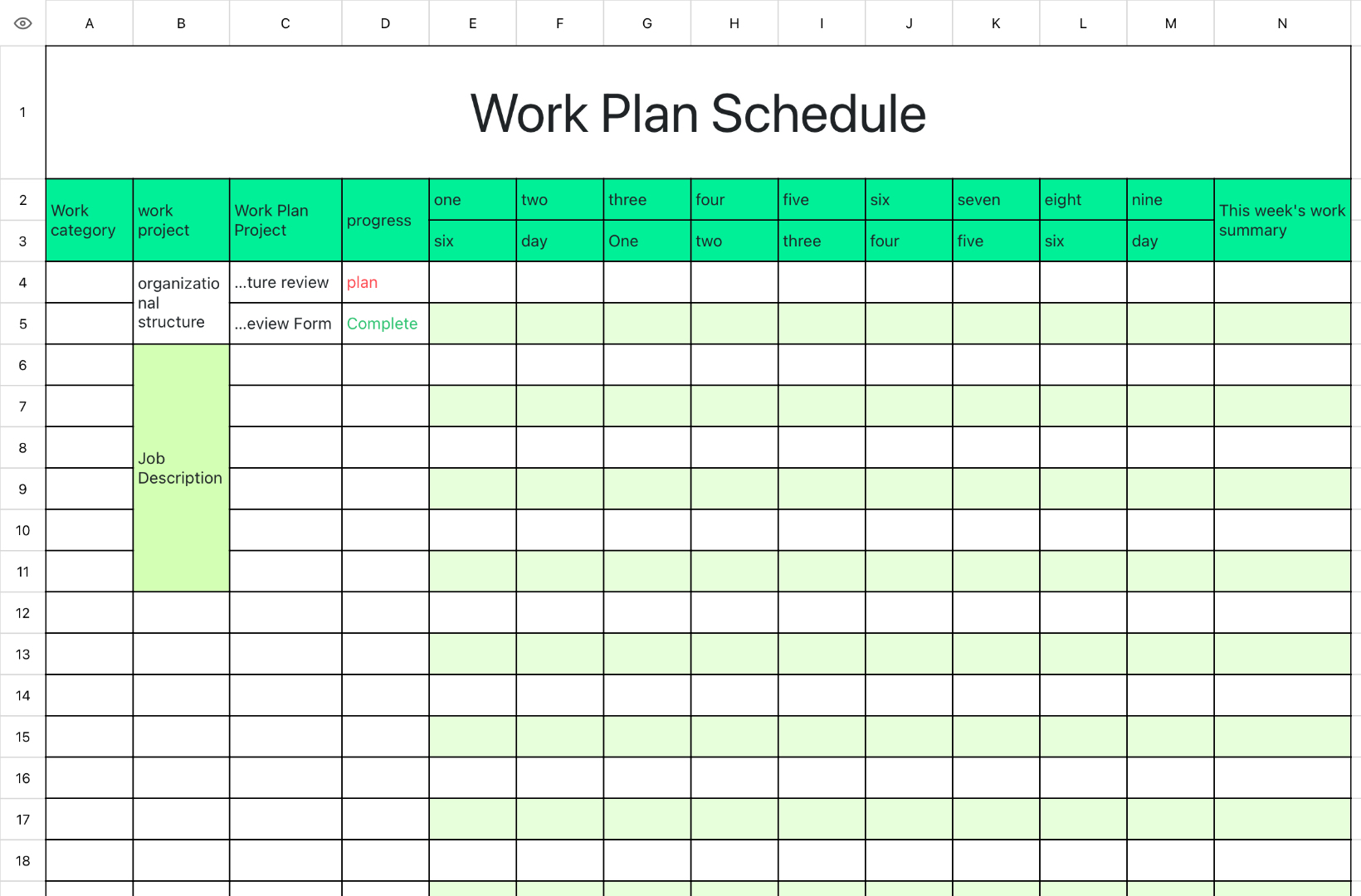Work Progress Schedule